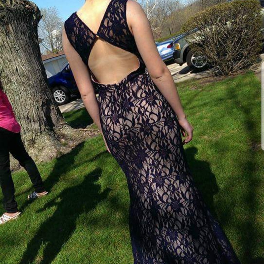 Navy lace formal dress